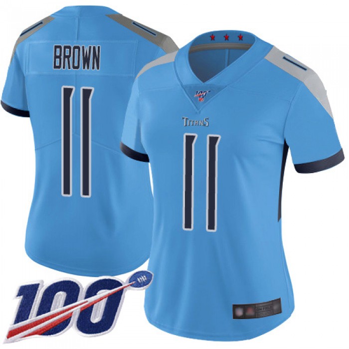 Titans #11 A.J. Brown Light Blue Alternate Women's Stitched Football 100th Season Vapor Limited Jersey