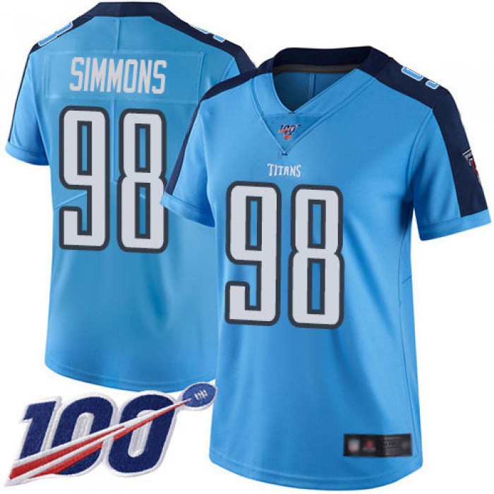 Titans #98 Jeffery Simmons Light Blue Women's Stitched Football Limited Rush 100th Season Jersey