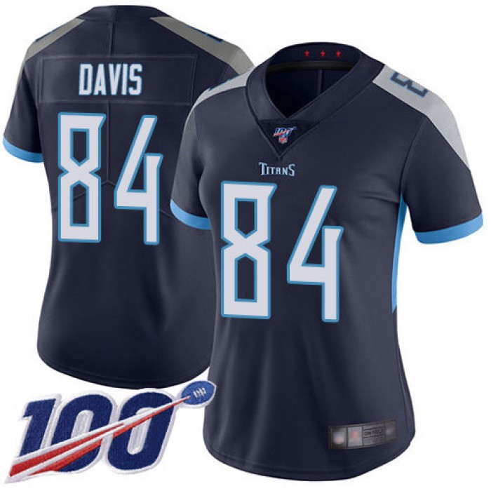 Titans #84 Corey Davis Navy Blue Team Color Women's Stitched Football 100th Season Vapor Limited Jersey