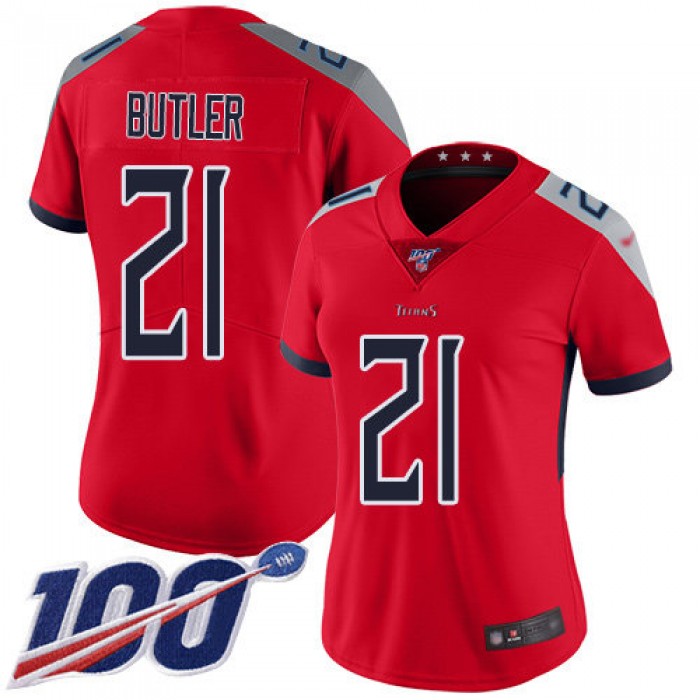 Titans #21 Malcolm Butler Red Women's Stitched Football Limited Inverted Legend 100th Season Jersey