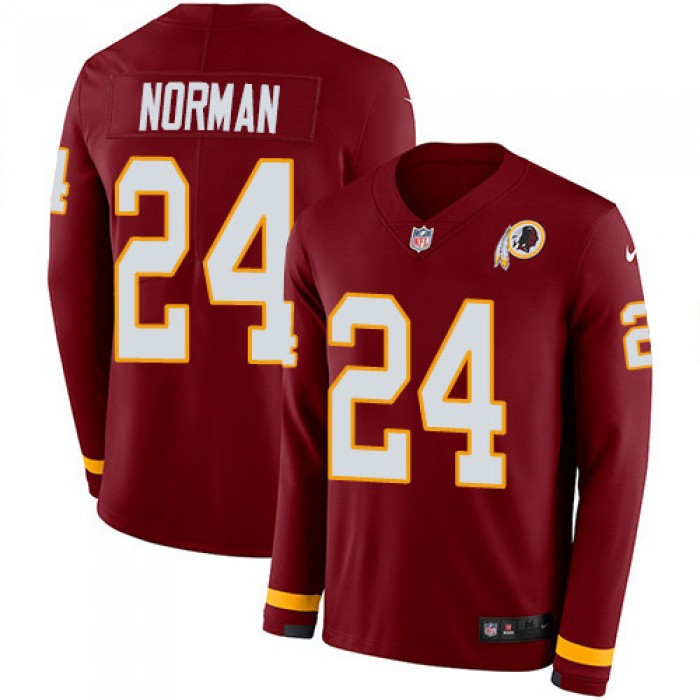 Nike Redskins #24 Josh Norman Burgundy Red Team Color Men's Stitched NFL Limited Therma Long Sleeve Jersey