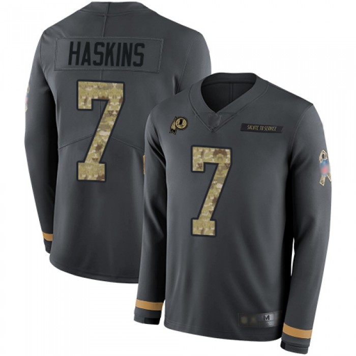 Redskins #7 Dwayne Haskins Anthracite Salute to Service Men's Stitched Football Limited Therma Long Sleeve Jersey