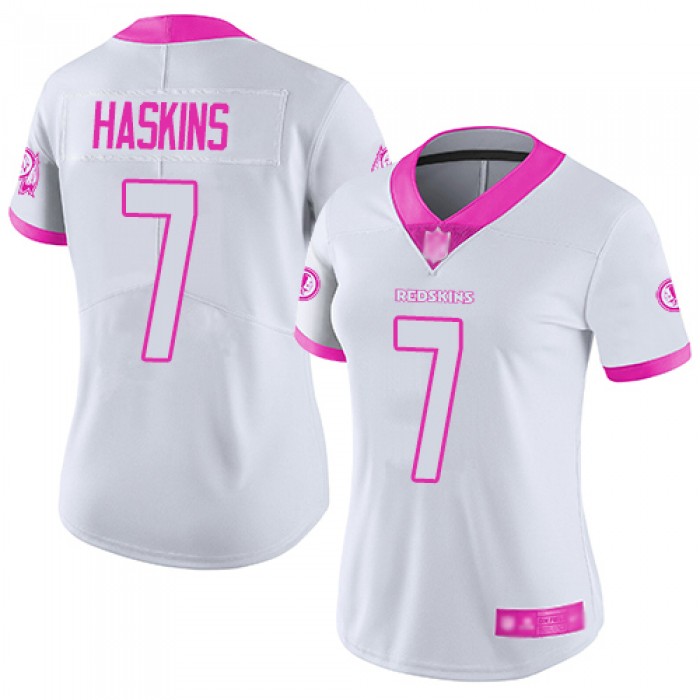 Redskins #7 Dwayne Haskins White Pink Women's Stitched Football Limited Rush Fashion Jersey