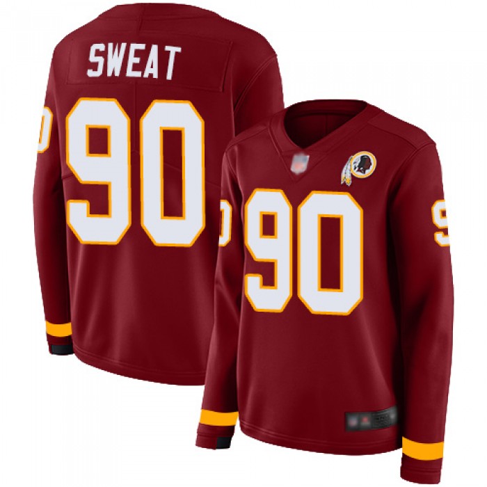 Redskins #90 Montez Sweat Burgundy Red Team Color Women's Stitched Football Limited Therma Long Sleeve Jersey