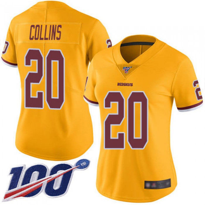 Redskins #20 Landon Collins Gold Women's Stitched Football Limited Rush 100th Season Jersey