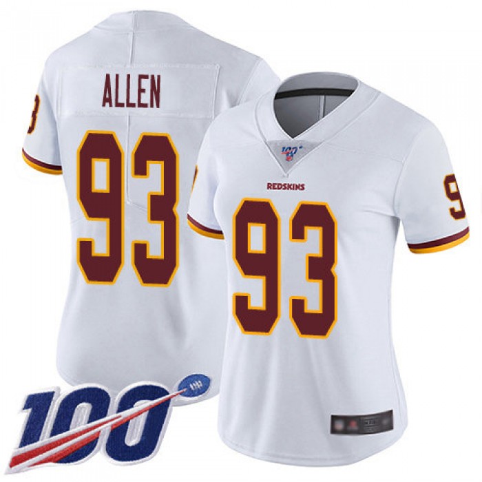 Redskins #93 Jonathan Allen White Women's Stitched Football 100th Season Vapor Limited Jersey