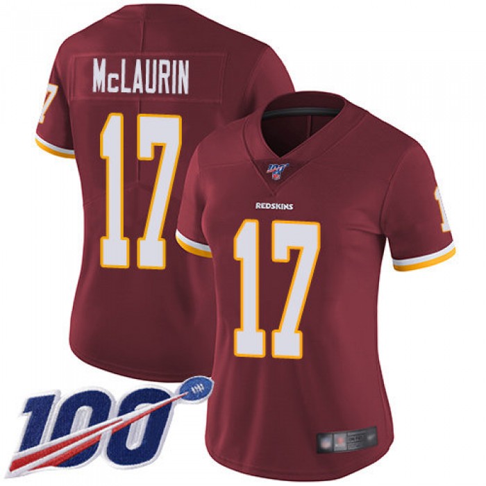 Redskins #17 Terry McLaurin Burgundy Red Team Color Women's Stitched Football 100th Season Vapor Limited Jersey