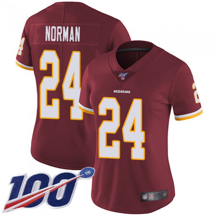 Redskins #24 Josh Norman Burgundy Red Team Color Women's Stitched Football 100th Season Vapor Limited Jersey